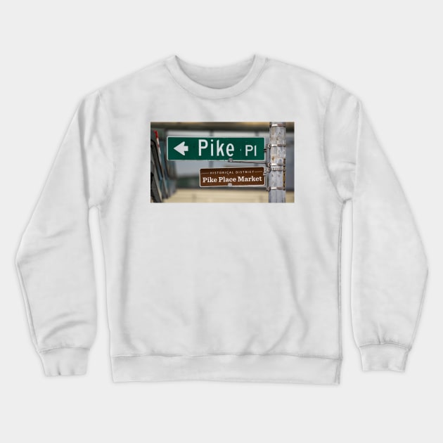 Pike Place Street Sign Crewneck Sweatshirt by jforno